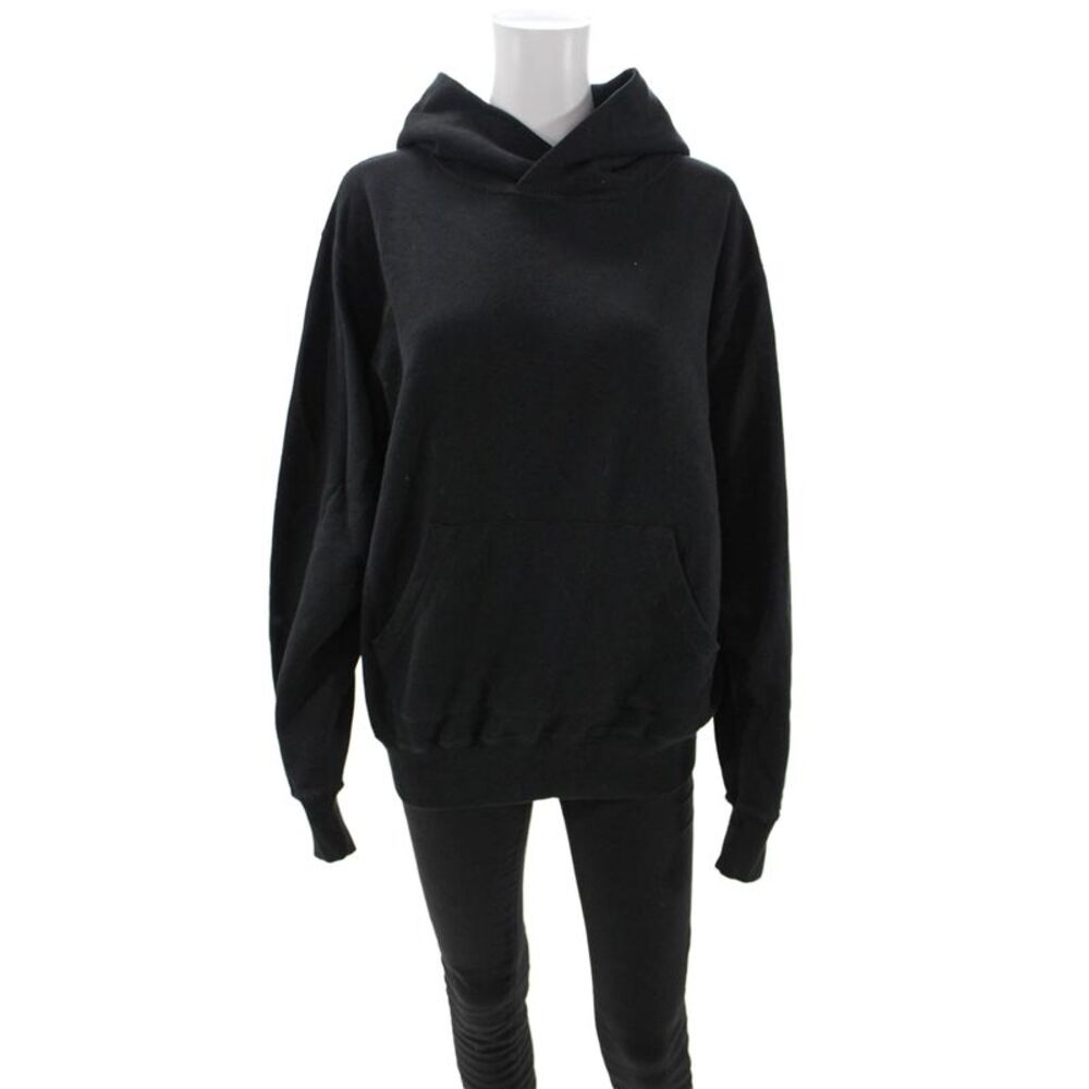 TKEES Unisex Pullover Hoodie Black Recycled Cotton Long Sleeve Size 1
